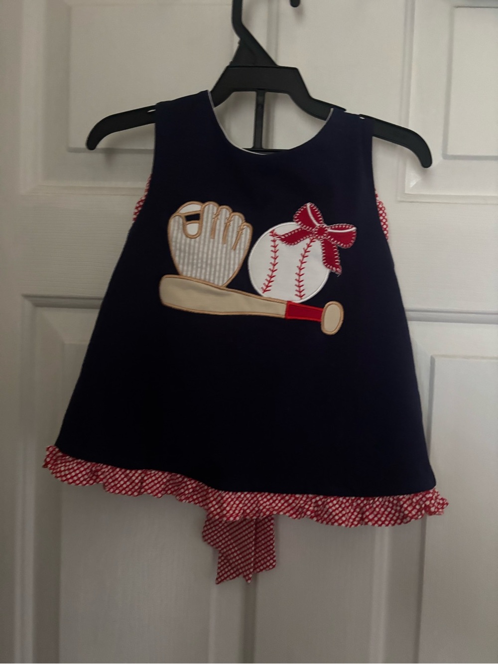 Navy & Red Girls' Baseball Appliqué Matching Set